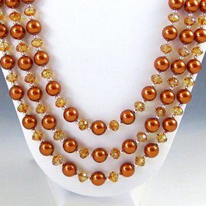 Crystal, Crystal Pearl, Sterling 3-Strand Necklace